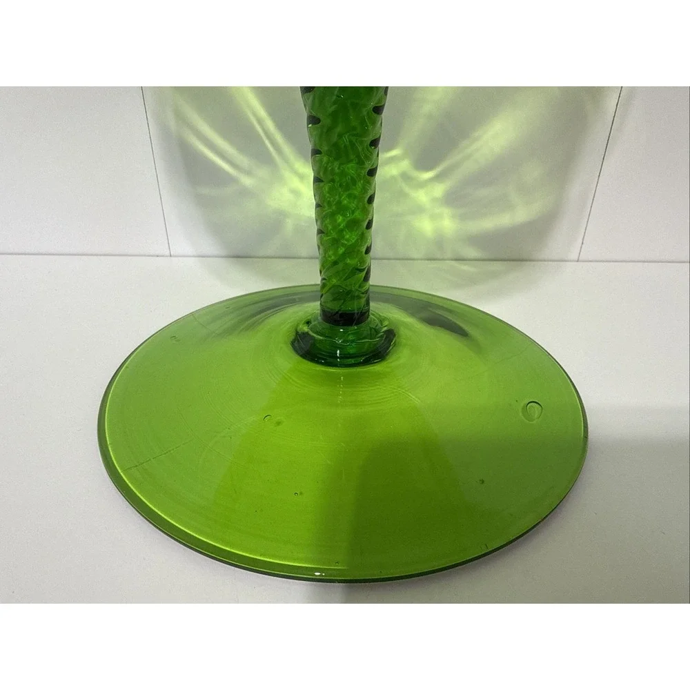 Vintage Green Glass Compote Twisted Stem Pedestal Bowl MCM 8in Tall